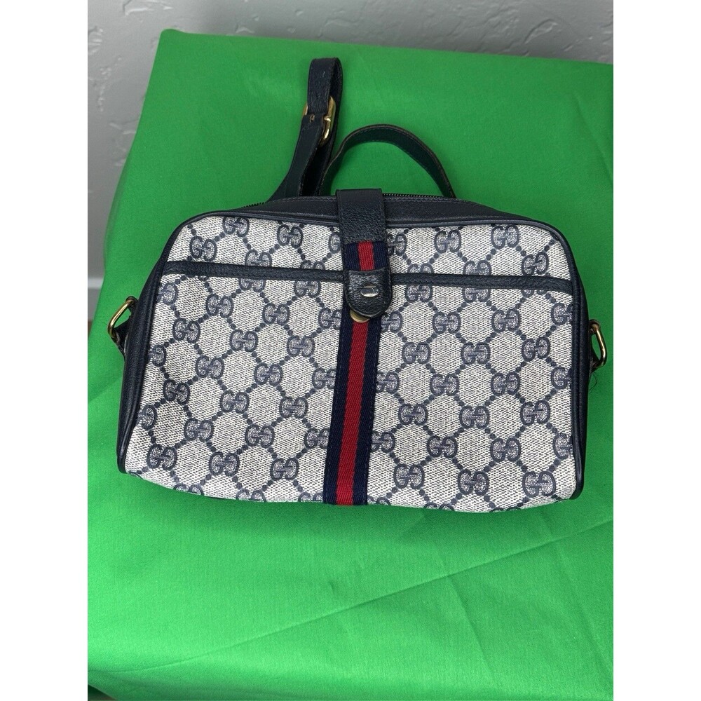 Vintage Gucci Shoulder Bag Sherry Line Navy Blue Cross Bag